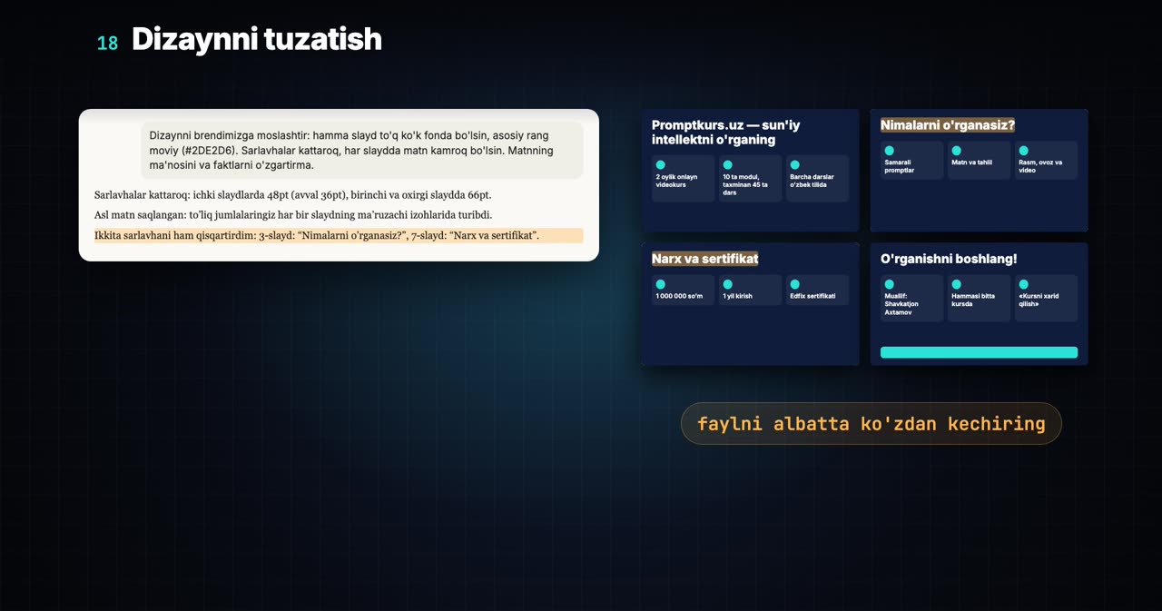 Taqdimot dizaynini tuzatish