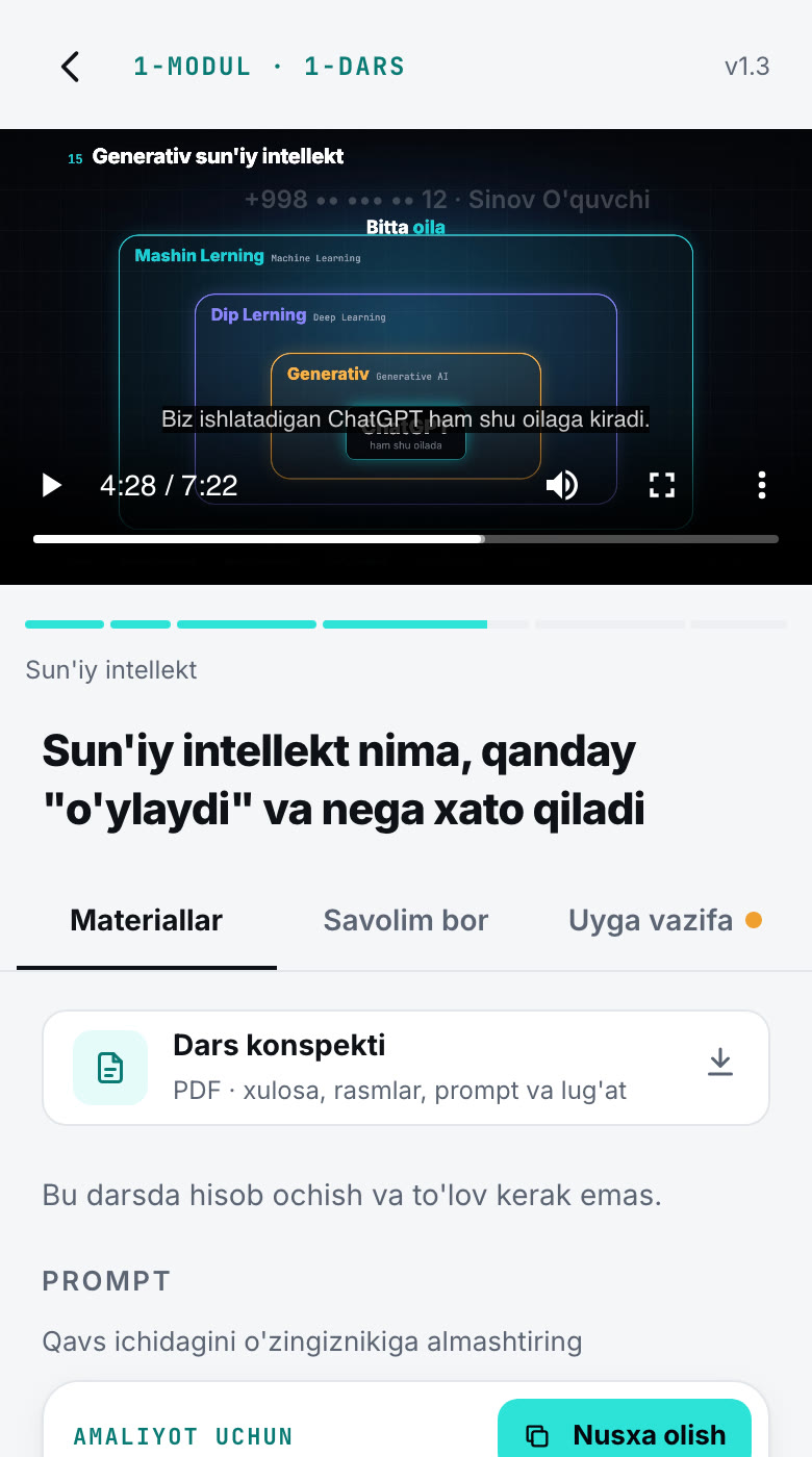 Telefondagi dars sahifasi